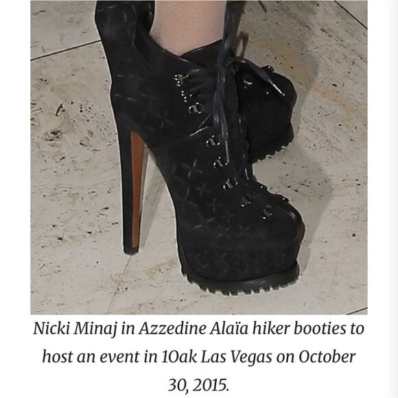 Seen on Nicki Manaj Alaïa Suede Embroidery 2X Platform Hiker Boot Black EU 38.5 - Picture 1 of 12